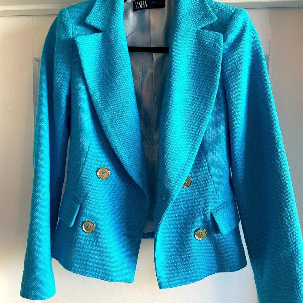 Zara Double Breasted Teal Blazer XS